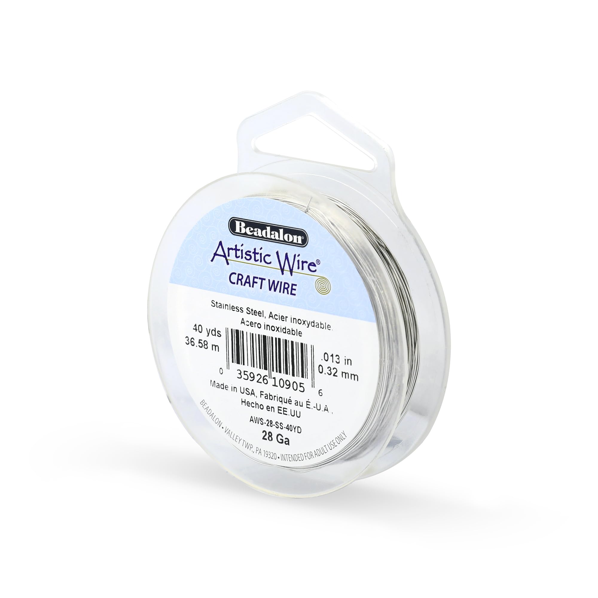 Artistic Wire 28 Gauge Stainless Steel Craft Jewelry Wrapping Wire Wire, 40 yd, 28 Gauge / .32 mm, 40 yd / 36.5 m, Stainless Steel