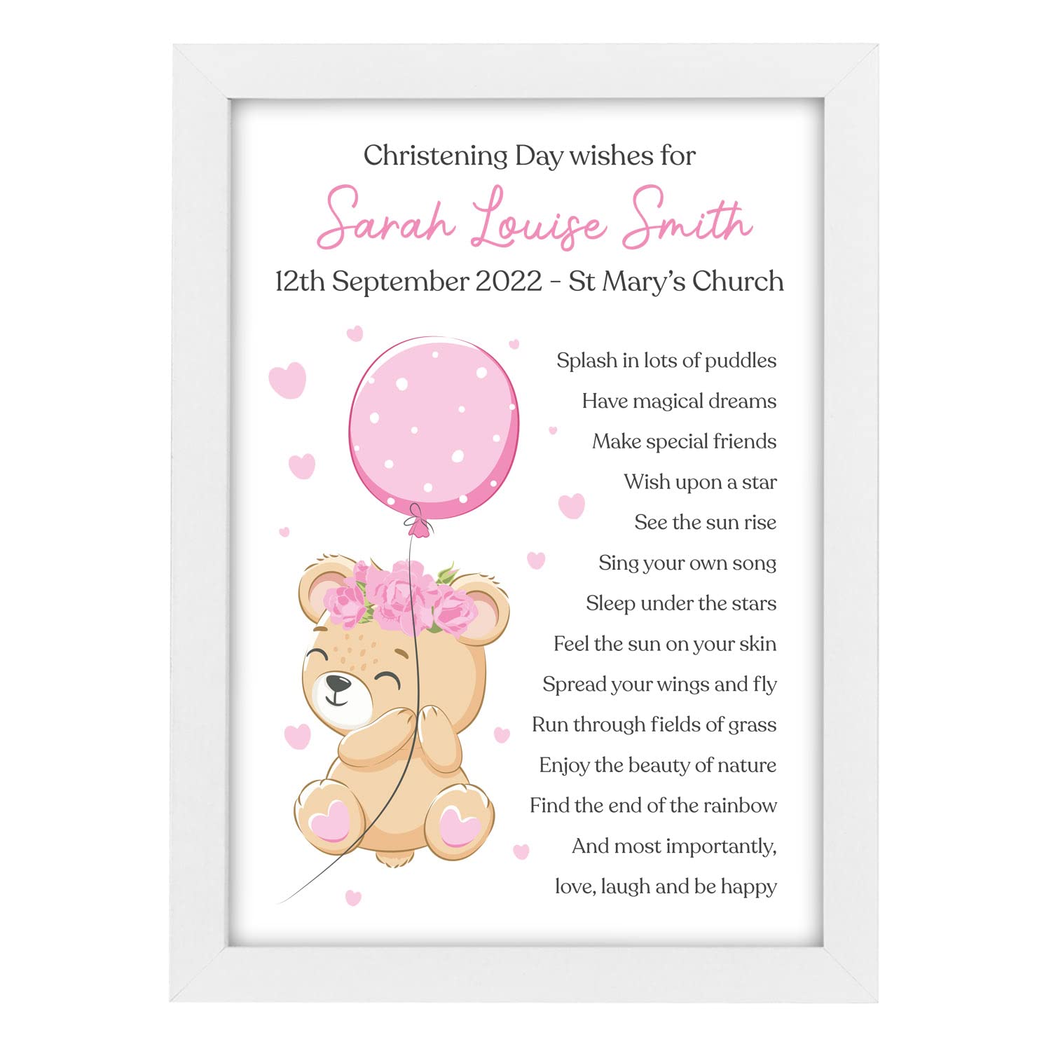 Christening Day Wishes Gift For Goddaughter Granddaughter, Personalised Christening Gift For Girls, Naming Day Ceremony Baptism Present, Teddy Bear Gift