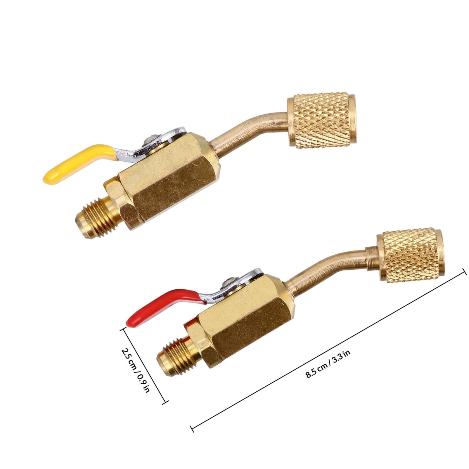 NUOBESTY Raccord Frigorifique 3 Pièces en Cuivre Vanne à Bille Coudée 45 Degrés, Facile à Installer, Adapté pour Manifold et Réfrigérants de Climatisation Automobile