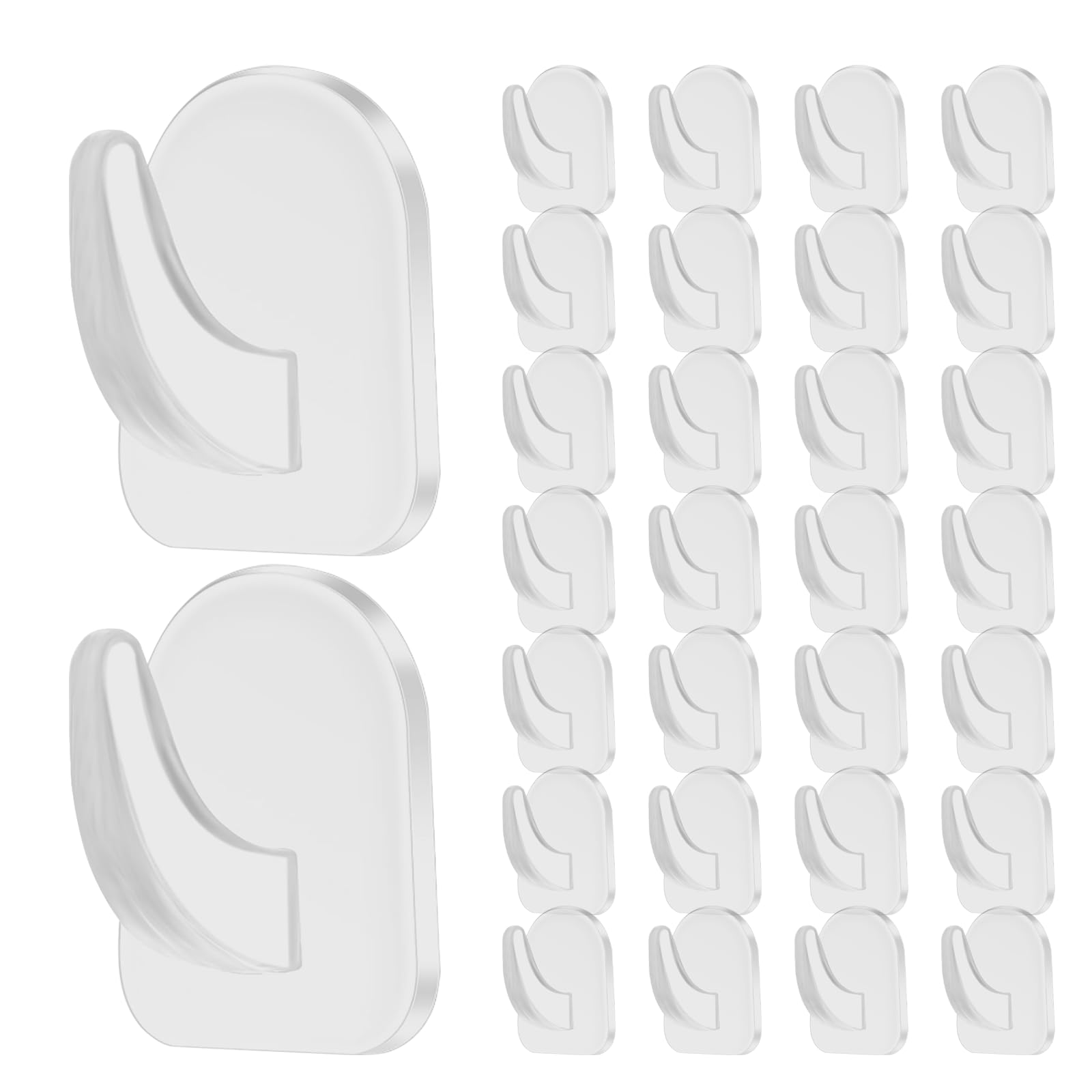 Culinavog Adhesive Wall Hooks, 30 PCS Reusable Heavy Duty Hooks, Nail Free Sticky Hangers with Non Marking Sticker, Transparent Non-Drill Waterproof Adhesive Wall Hangers for Bathroom, Kitchen