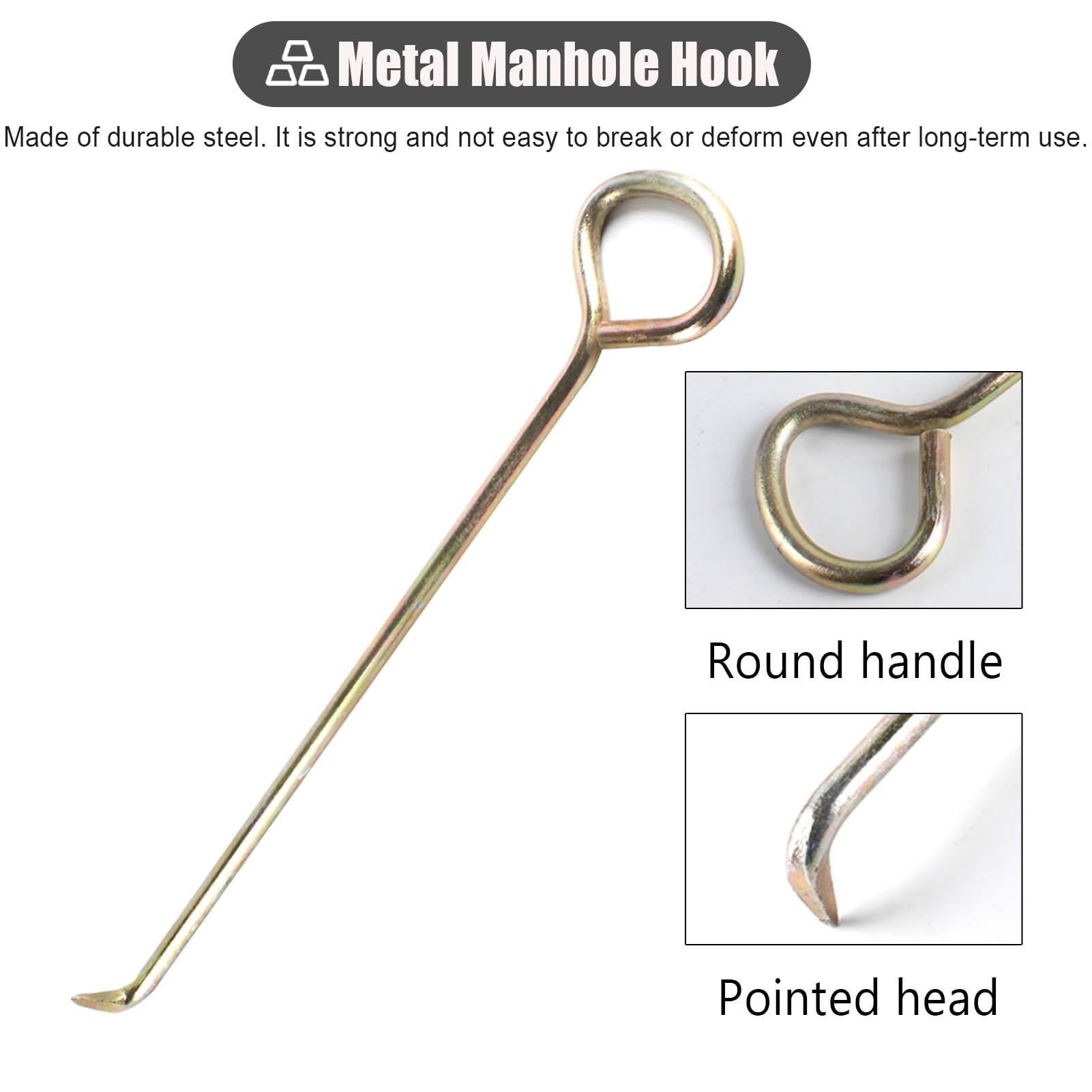 ZIMGOD Multipurpose Manhole Lifting Key with Rotated Handle, Portable Drain Grate Lifter for Removing Cover, Metal Hook Pulling Tool for Sewer Lids