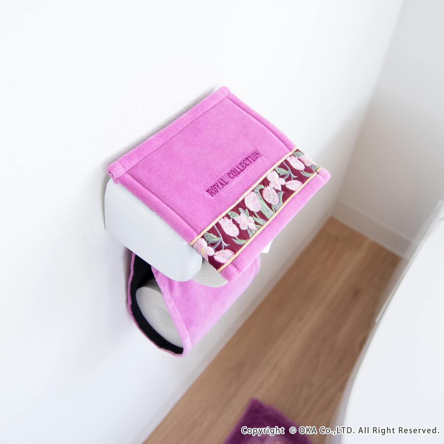 ロイヤルコレクションアーツ トイレ4点セット ピンク (ロングトイレマット+フタカバードレニモタイプ U,O,洗浄暖房兼用+スリッパ