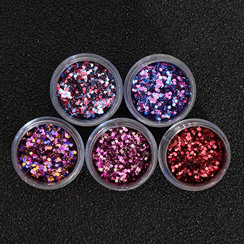 最安値 Kingsie グリッター 容器入り キラキラ ネイルパーツ ネイルアート ラメグリッター ラメパウダー 顔 ボディ ヘア飾り クリスマス パーティー 5個セットレッド 5個セットの価格比較