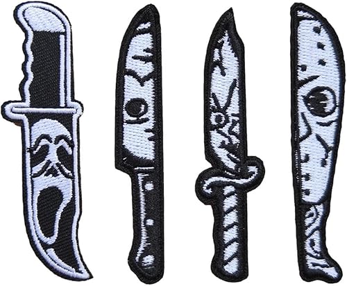 4 piezas de cuchillos asesinos bordados para planchar en parches para planchar de película de terror, accesorios para chaquetas, mochilas, jeans,