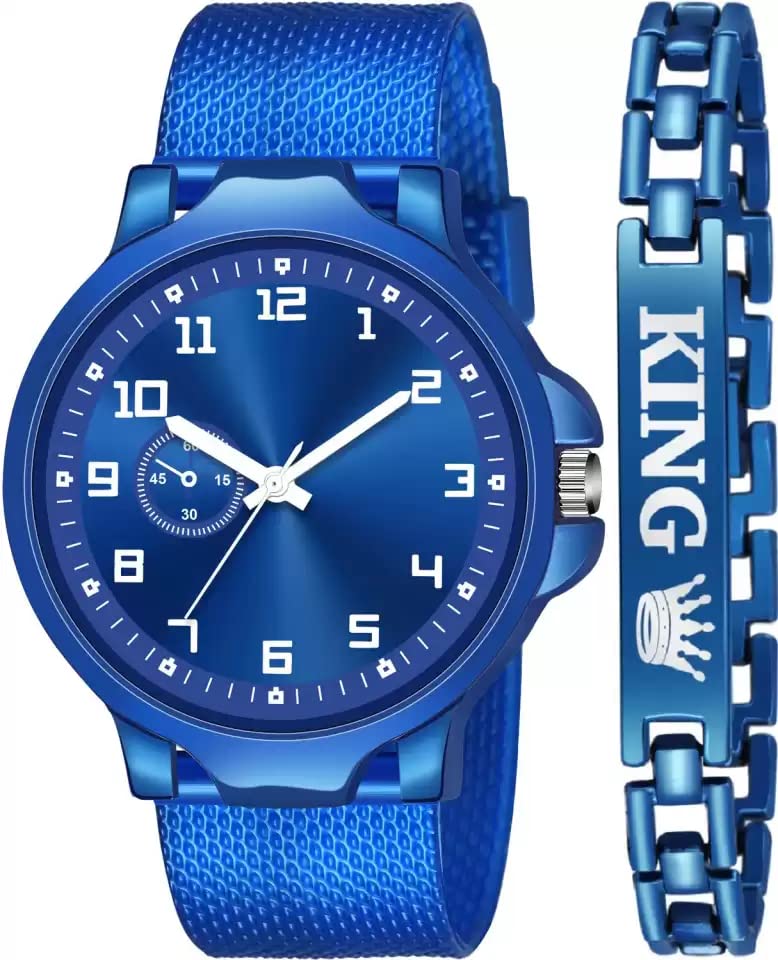 Goldenize fashion Branded PU Belt Analog Dial Watch with King Bracelet for Mens & Boys Watch (Blue) (B0B498YWDC) Amazon Price History, Amazon Price Tracker