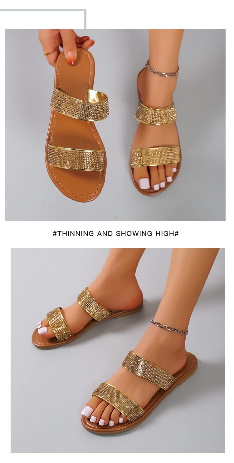 Flip Flop Mujer Mujeres De Verano Rhinestone Estilo Romano Sandalias Y Zapatillas Al Aire Libre Una Palabra con Zapatillas De Playa De Fondo Plano