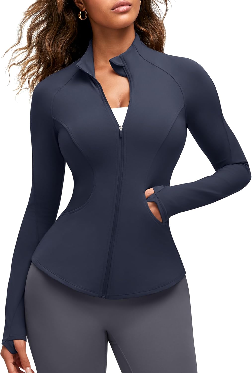 G4Free BareFeel Women's Workout Jacket Full Zip Up Slim Hip Length Yoga Athletic Tops with Thumb Holes