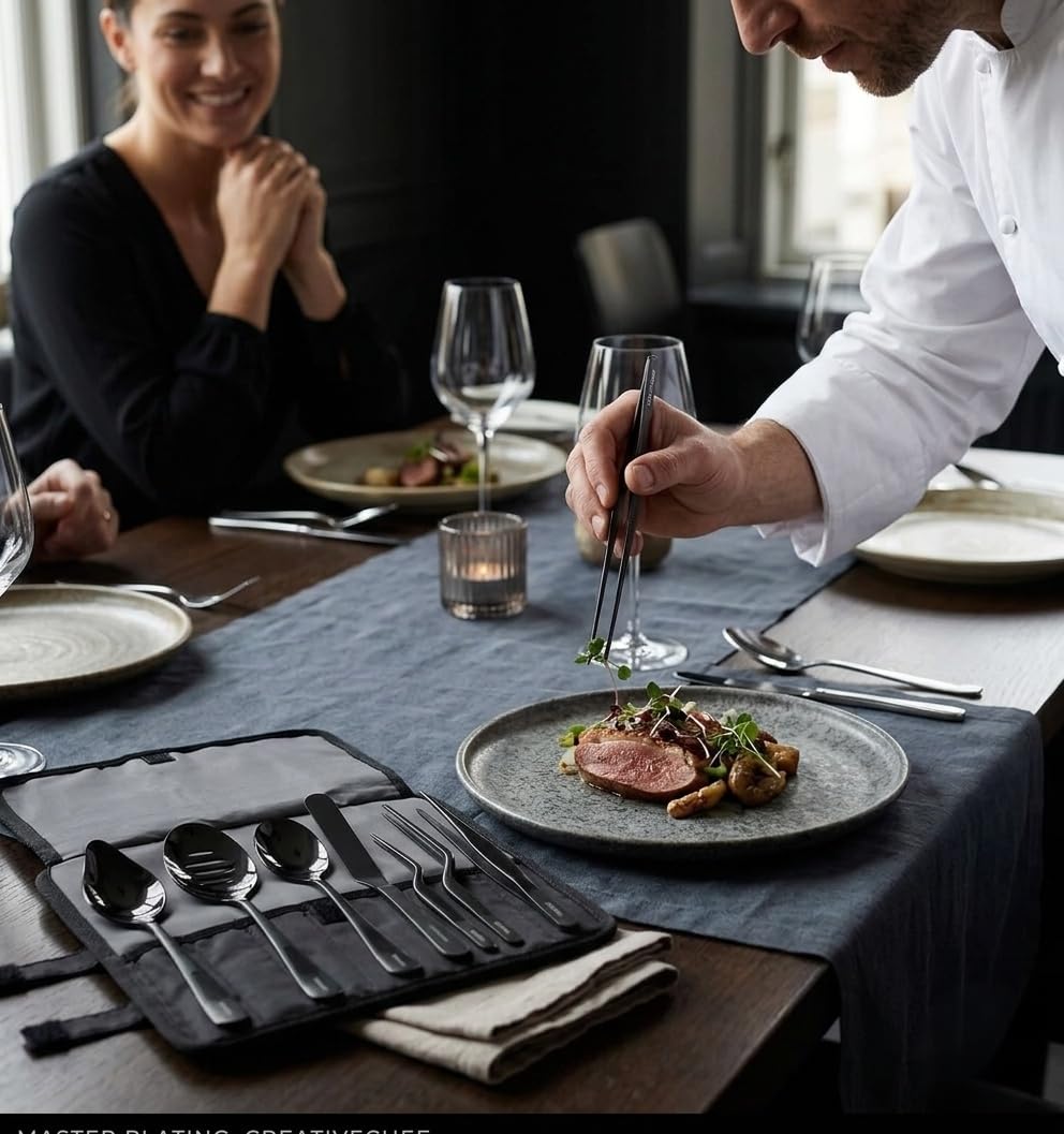 Juego de herramientas de chapado, kit de chapado culinario profesional de chef, juego de 8 piezas de chapado culinario, negro