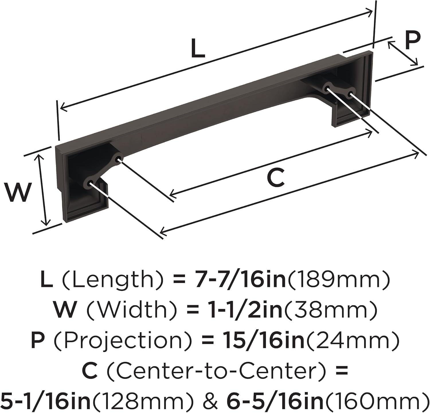 Amerock | Cabinet Cup Pull | Oil Rubbed Bronze | 5-1/16 inch & 6-5/16 inch (128 mm & 160 mm) Center-to-Center | Appoint | 1 Pack | Drawer Pull | Cabinet Handle | Cabinet Hardware