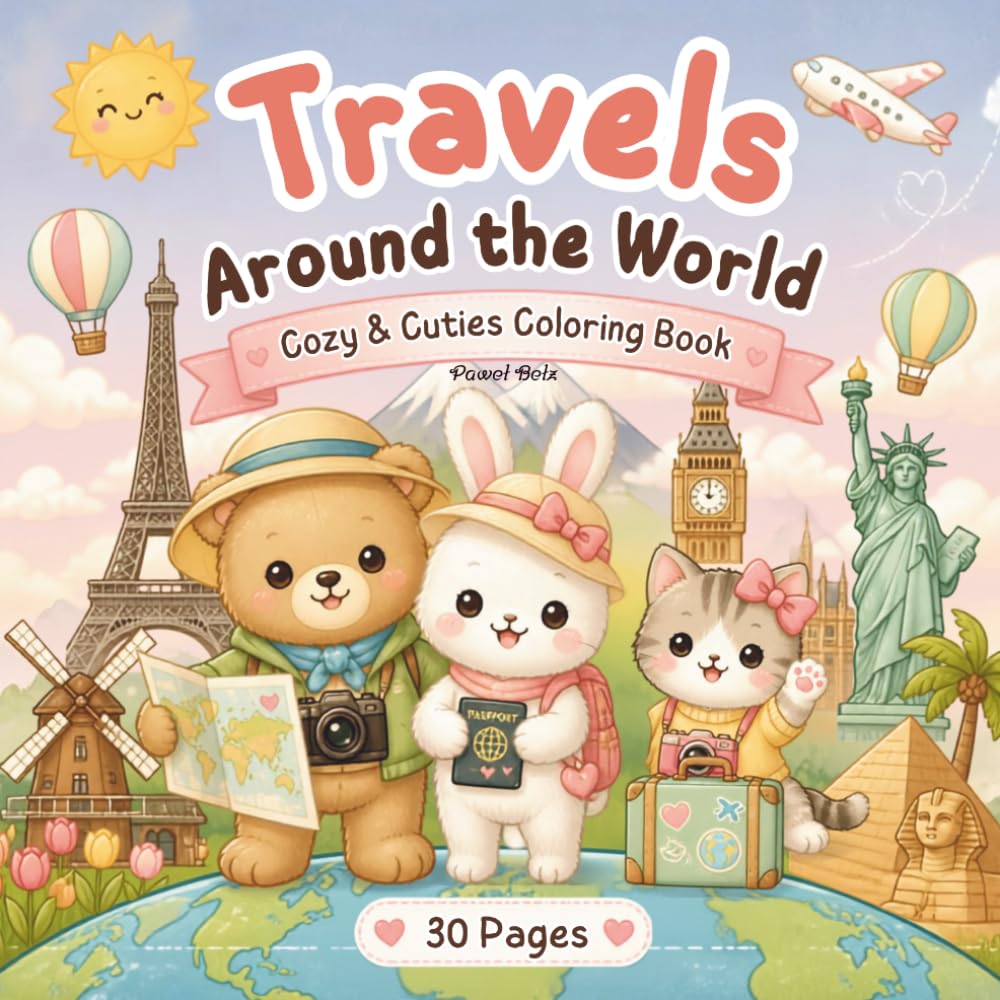 Travel Around the World: Cozy & Cuties Coloring Book