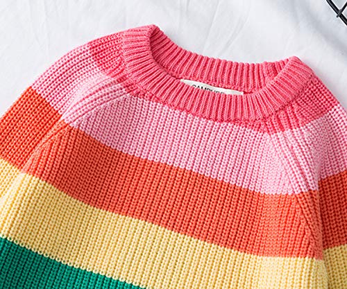 Image of Girl Pink Crewneck Sweaters Rainbow Sweater Knit Tops for 2-8 Years