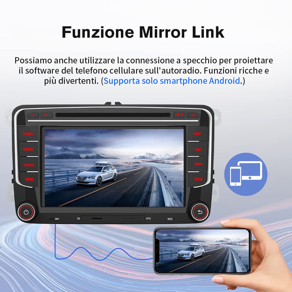 AWESAFE Wince 6.0 Autoradio 2 Din per VW Volkswagen Golf 5 6 Polo Passat Skoda Seat Tiguan, 7 Pollici con GPS Navigatore Car Radio Supporta la funzione Comandi al volante BT CD DVD SD USB RDS