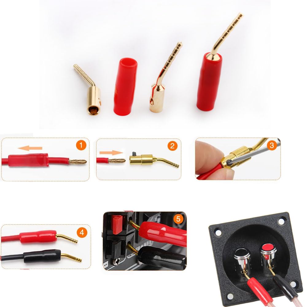 Annadue Bananenstecker Set – 10 Stück, 24k Vergoldet, Für Lautsprecherkabel Bis 10 AWG, Farbcodiert