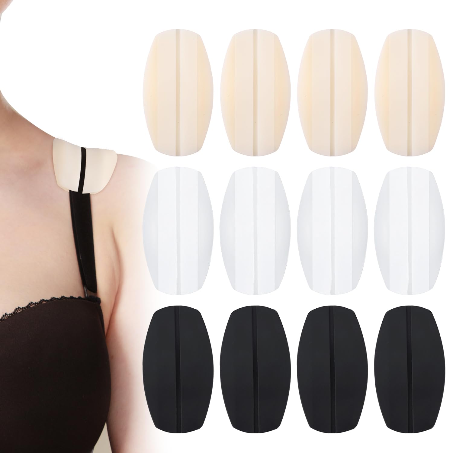 Lot De 6 Paires Coussinets Bretelles Soutien-Gorge – Silicone Antidérapant 3 Couleurs (Blanc, Noir, Chair) – Soulage La Pression