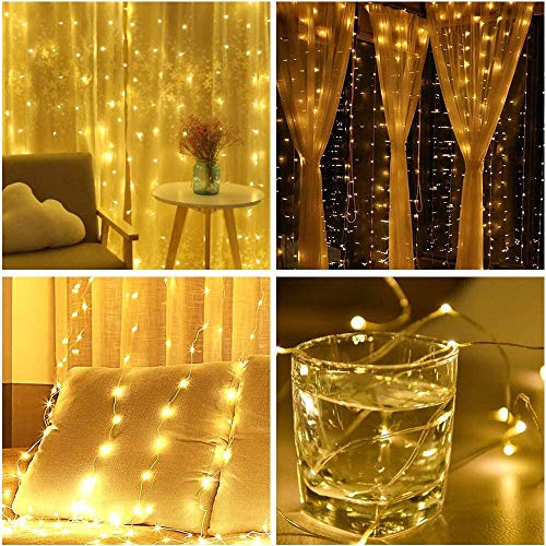 Rideau lumineux à LED, 3 m x 2 m, 200 LED, USB, 8 modes avec télécommande, guirlande lumineuse pour chambre à coucher, décoration intérieure, extérieur, fête, mariage, Noël, anniversaire, jardin