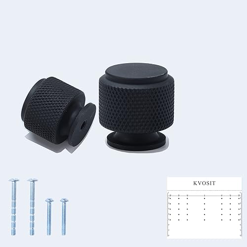 Kvosit Paquete de 10 pomos de gabinete moleteados negros mate, pomos de cajón moleteados, pomos modernos para armarios y cajones, manijas de