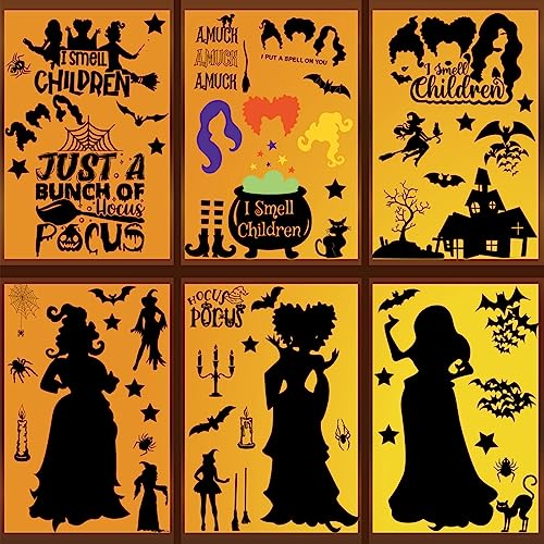 Halloween Window Clings Decals for Window Glass Decorations 9 Sheets Static Window Stickers Witch Bat Spider Black Cat Stickers for Halloween Party Decoration Supplies
