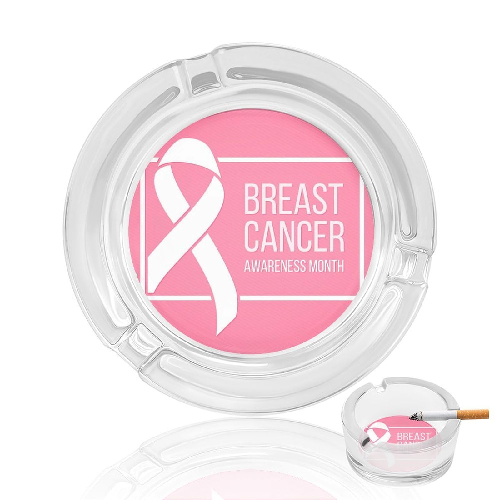 Nclqvjxzkhw Style Ribbon Awareness Breast Cancer Glass Ashtray Round Ash Tray Smoking Trays For Home Garden Outdoor