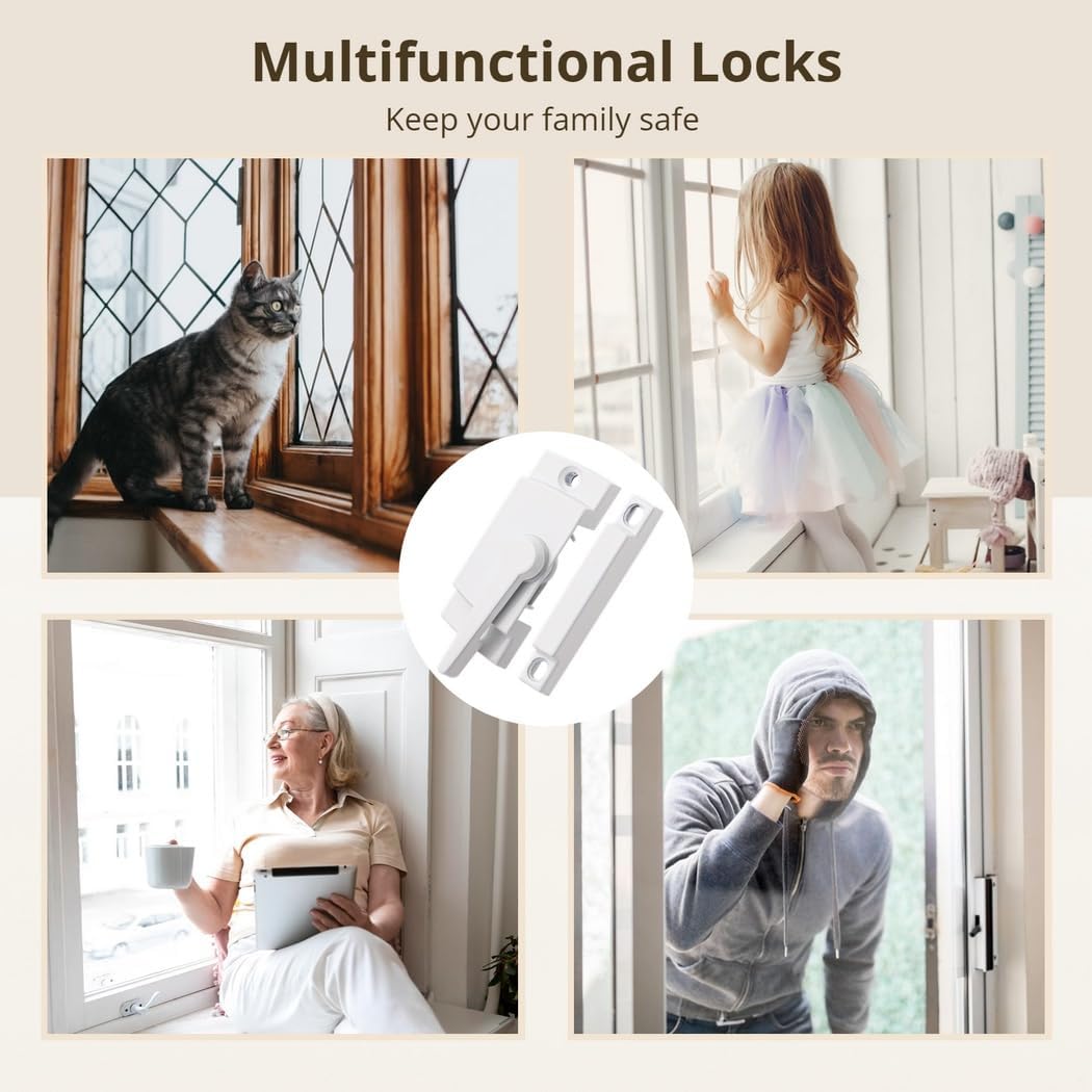 14-Pack Window Sash Locks, Zinc Alloy White Security Latches for Sliding Windows, with Screws for Installation