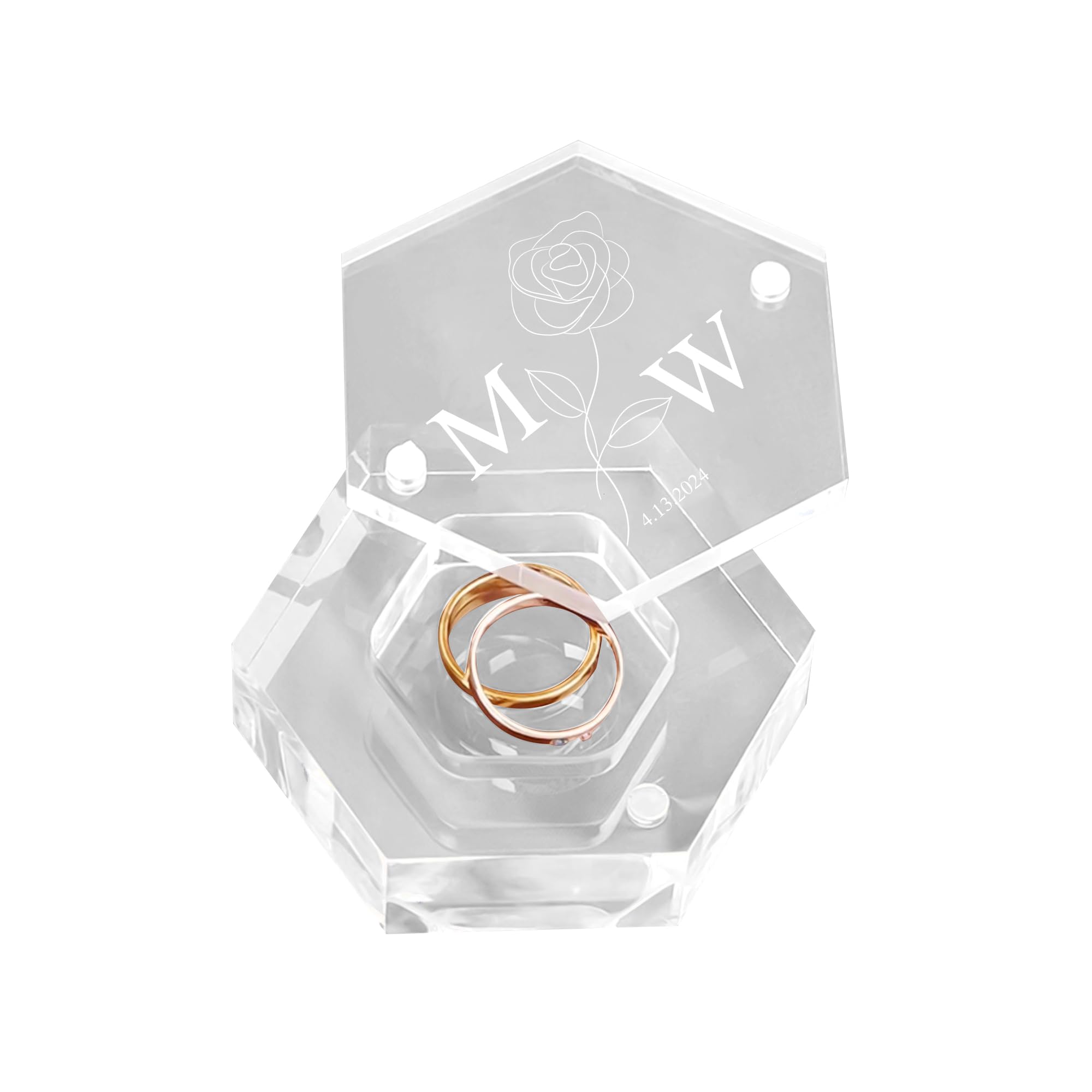 Grobte Clear Custom Acrylic Ring Box Engraved Wedding Ring Boxes Hexagon Ring Bearer Box Ring Storage For Wedding Engagement Proposal
