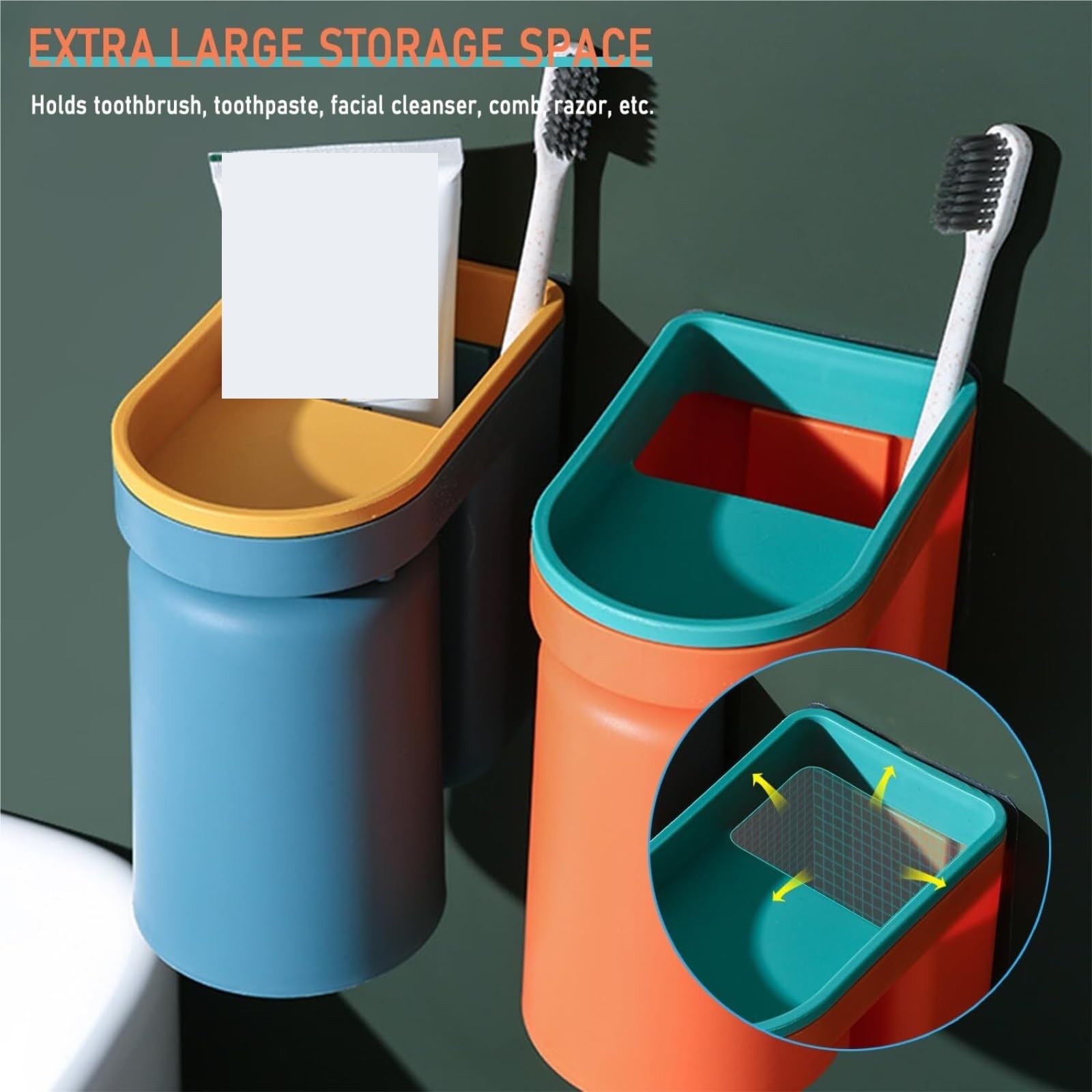 Baño Porta Soporte For Cepillo De Dientes, Diseño Invertido Montado En La Pared For Una Fácil Limpieza, Drenaje Adhesivo Cepillos Accesorios(Blue)