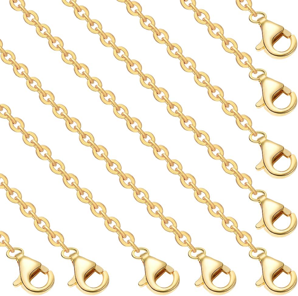 Beebeecraft 10Pcs 1mm 18K Gold Plated Cable Chains Set 17.7in Necklace Chains Bulk with Lobster Clasps for DIY Beadable Dangles Pendant Necklaces Jewelry Making