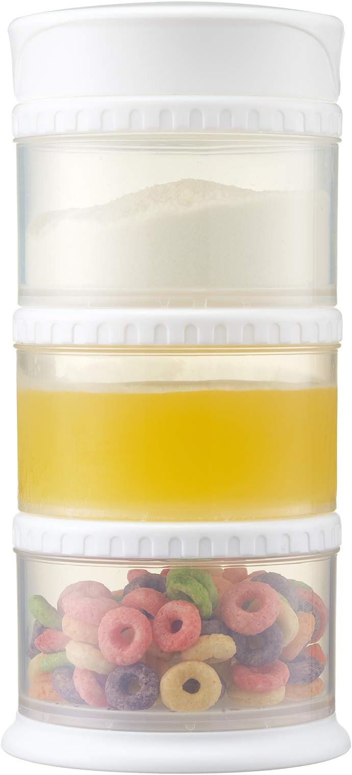 Innobaby Packin' Smart Stackable and Portable Storage System for Formula, Liquid, Baby Snacks and More. 3 Stackable Cups in White. BPA Free.