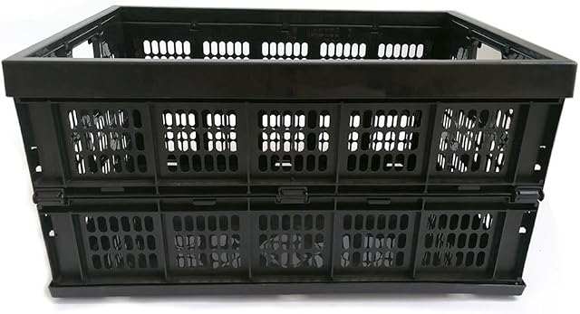 POOLWHALE 45 Liter Collapsible Crate Folding Storage Bin/Container: Grated Wall Utility Basket/Tote,Black (Pack of 1)