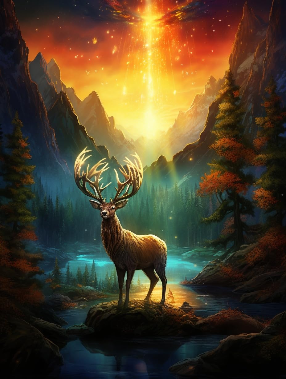 Vaiieyo Elk 5D Diy Diamond Art Kits Adults, Animal Diamond Painting, Paint With Round Full Drill Crystal Rhinestone Diamonds Gem Art For Home Wall Decoration Gift 12X16inch-32