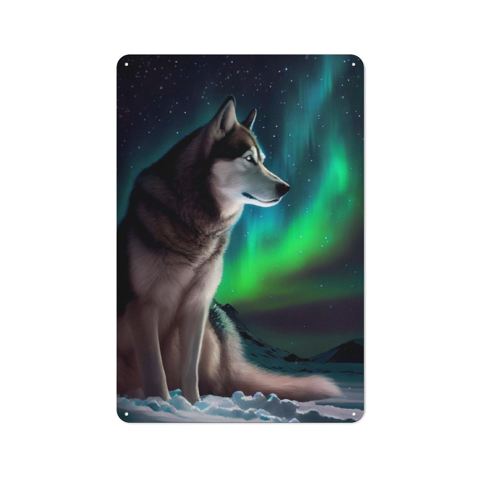 Junmoney Husky Dog Aurora Rustic Tin Wall Plaque 30X20cm For Studio Or Craft Room, For Garage, Workshop And Man Cave Decoration