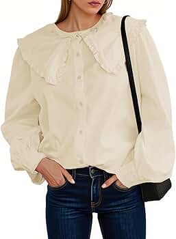 Tankaneo Womens Babydoll Button Down Shirts Peplum Puff