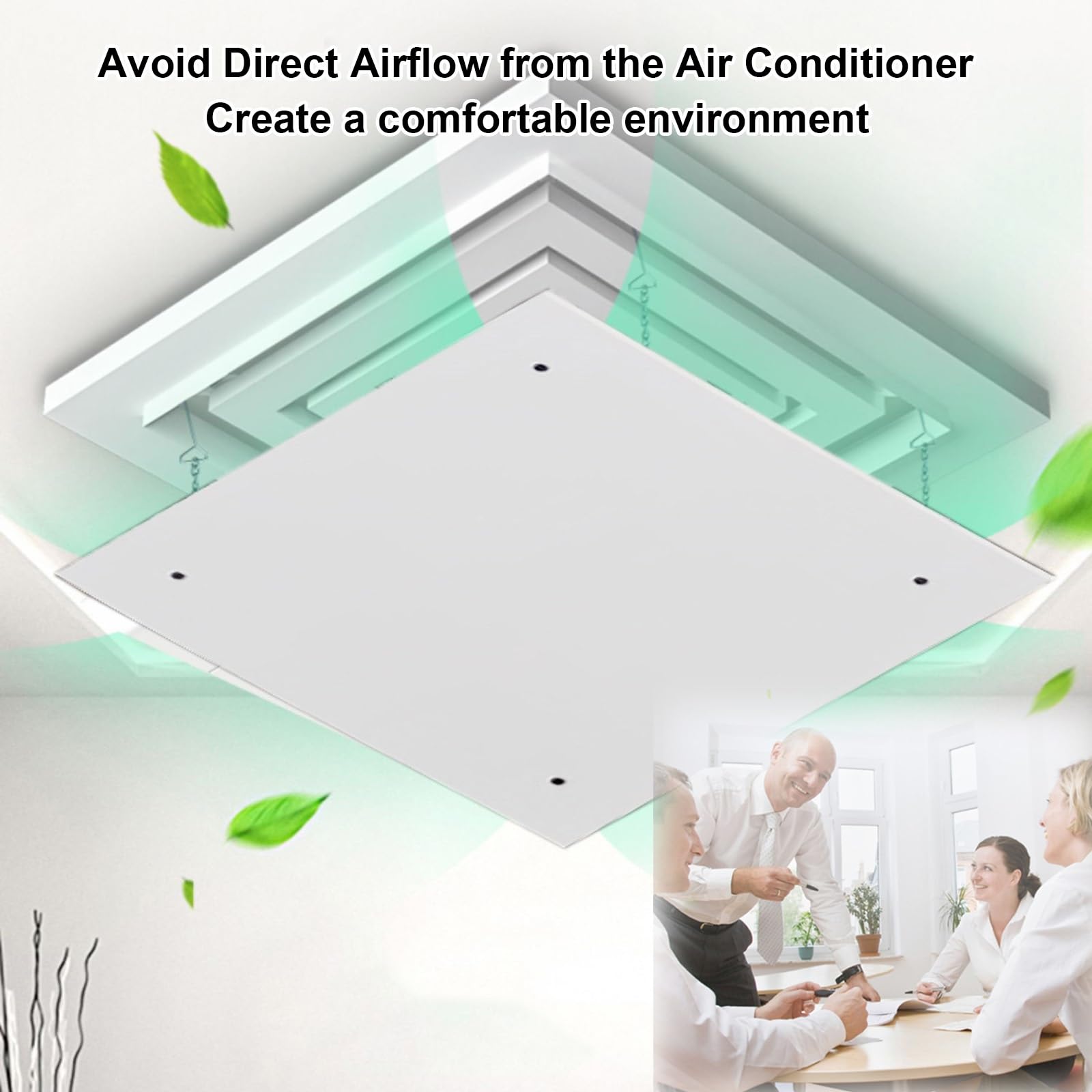 Deflettore Condizionatore Centralizzato, Deflettori d'Aria per Bocchette di Ventilazione a Soffitto, Parabrezza Aria Condizionata, Design con Gancio a Catena(45x45cm/18x18in)