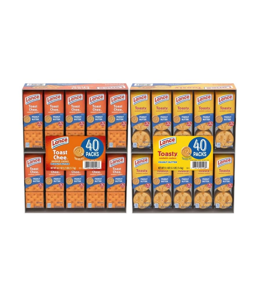 Asherpro Peanut Butter Crackers, Lance Crackers Variety Pack, Peanut Butter Cookies, Snack Crackers, Cheese Sandwich Crackers, Lance Peanut Butter Crackers for a total of 80 units