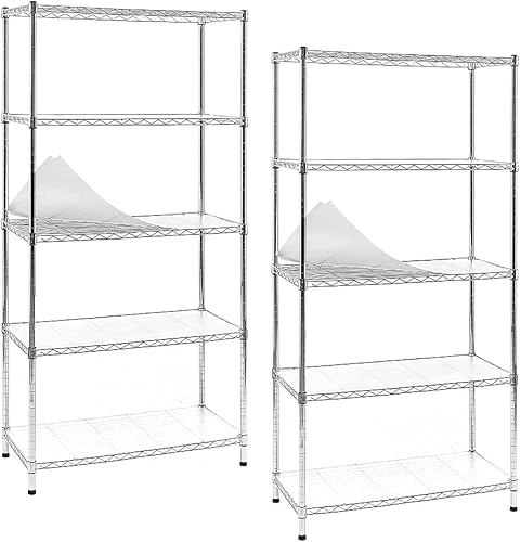 EFINE Paquete de 2 estantes cromados de 5 estantes con 5 estantes estantes de alambre de metal carga de 150 libras por estante unidades de