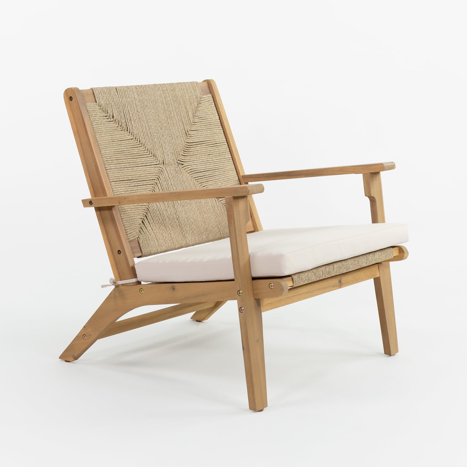Vaukura Sillón de Madera de Acacia y Cuerda Sira Color Blanco