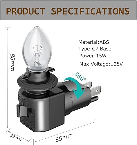 Miniatura 2 de Luz nocturna enchufable, base E12 ajustable, con interruptor de encendidoapagado para hacer luces nocturnas decorativas (negro, 1 unidad)