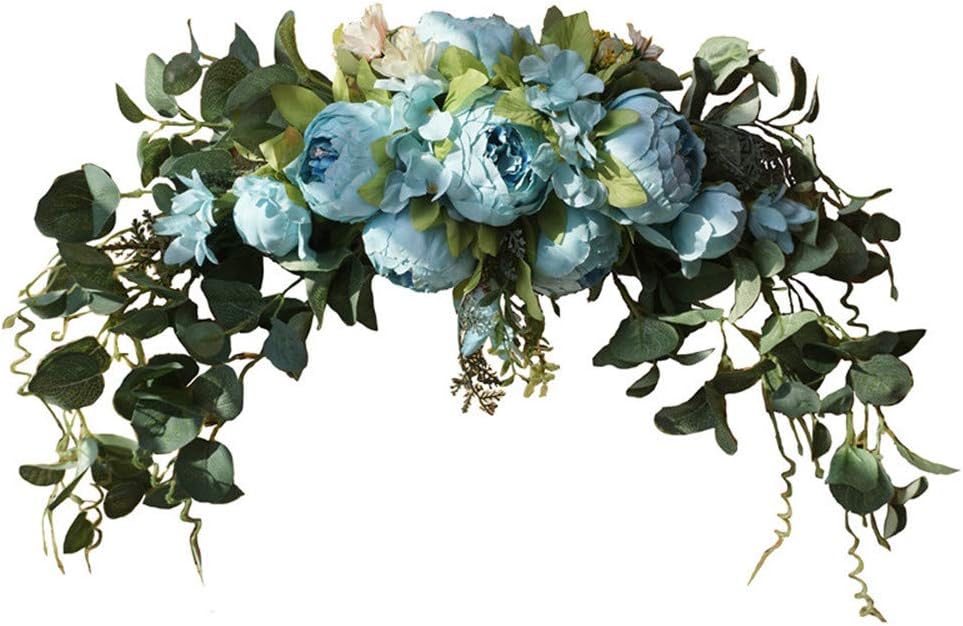 H&S BRIDAL Wedding Arch Flowers, 30 Inch Rustic Artificial Floral Swag for Lintel, Green Leaves Rose Peony Sunflowers Door Wreath Home Decoration