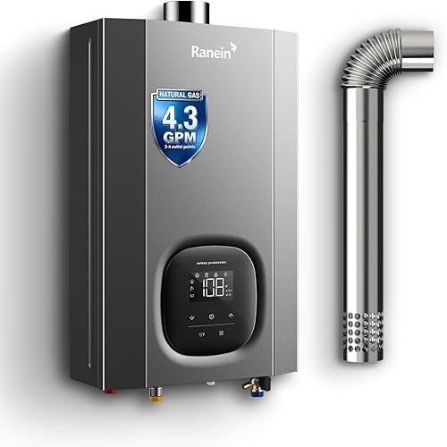 GEN II Ranein Natural Gas Tankless Water Heater Max 4.3 GPM, 100,000 BTU Indoor On Demand Instant Hot Water Heater with LED Temperature Control Panel
