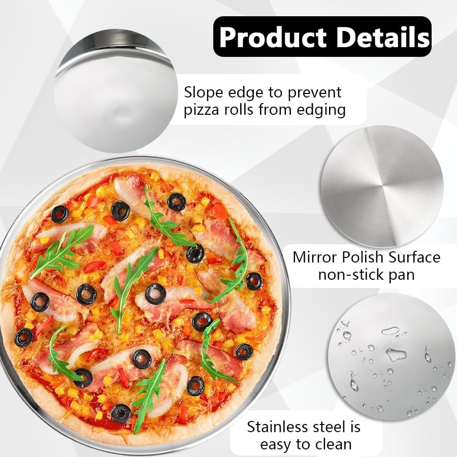 8 Pack Stainless Steel Pizza Pan 12inch Pizza Pans Bulk Round Bakeware Pizza Trays Non-Stick Pizza Pans Tray Reusable Tray Round Pizza for Oven Baking Home Kitchen Restaurant