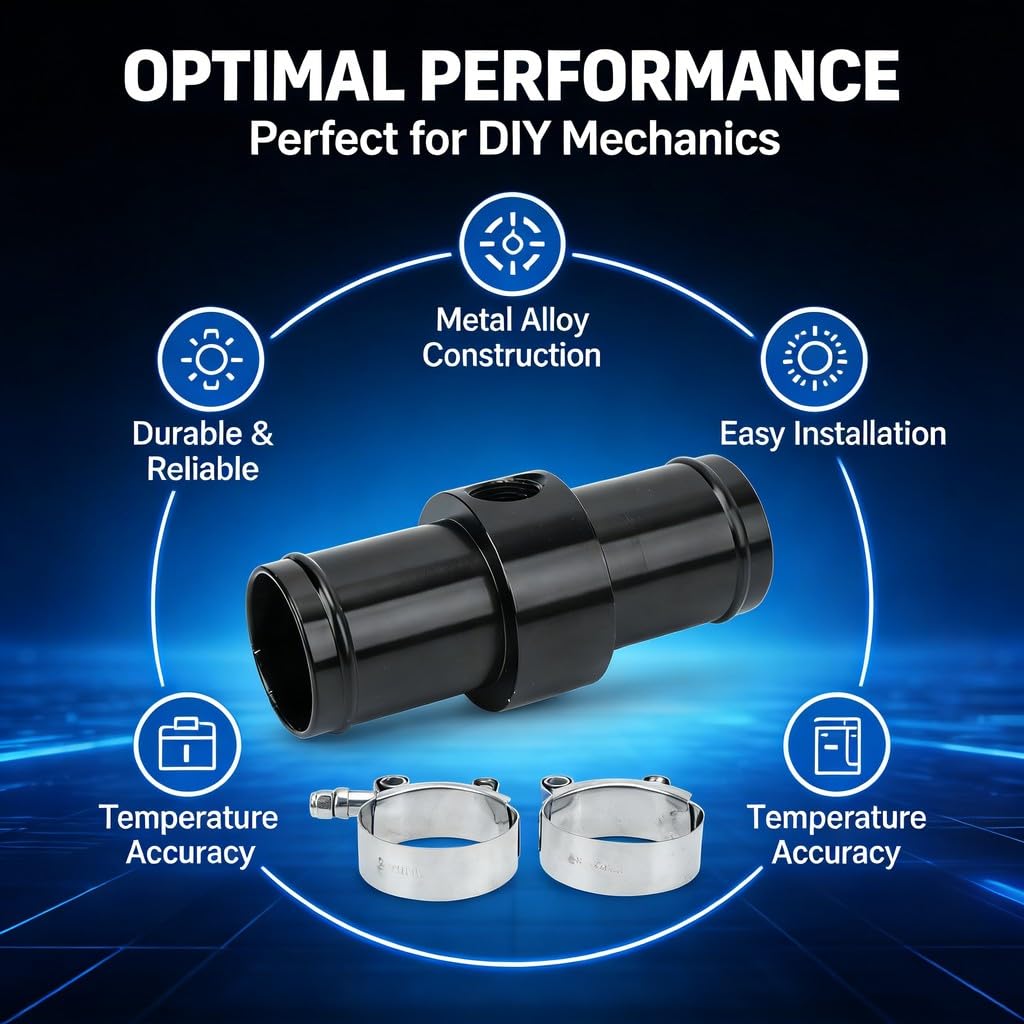 Temperature Hose Gauge Joint Pipe, 15mm Thread, 34mm Inner Diameter, Metal Alloy - Accurate Water Temperature Monitoring, Easy Installation, Universal Fit for Cars