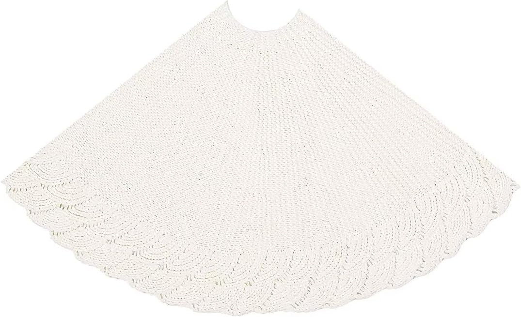 32 Inch Christmas Tree Skirt, Cream White Mermaid Scale Wave Pattern Knitted Xmas Tree Skirt, Rustic Christmas Holiday Decoration.