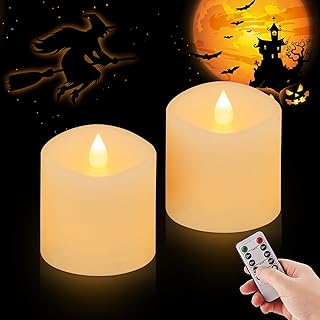 3x3 Flickering Flameless Candles Set of 2, 2AA Battery Life 600 Hours Battery Candles Flickering with Timer, 3 inch Flameless Candles with Remote, Small Candles Battery Operated for Party/Wedding
