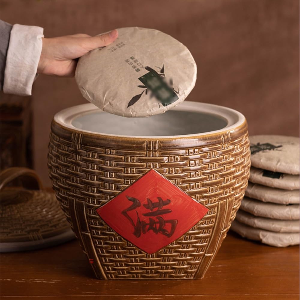 Vaso Per Riso In Ceramica Cinese, Barattolo Di Riso In Ceramica, Contenitore Alimenti, Dispenser Di Cereali Grande, Secchio Di Porcellana Per Alimenti Classico(33lbs/15kg)