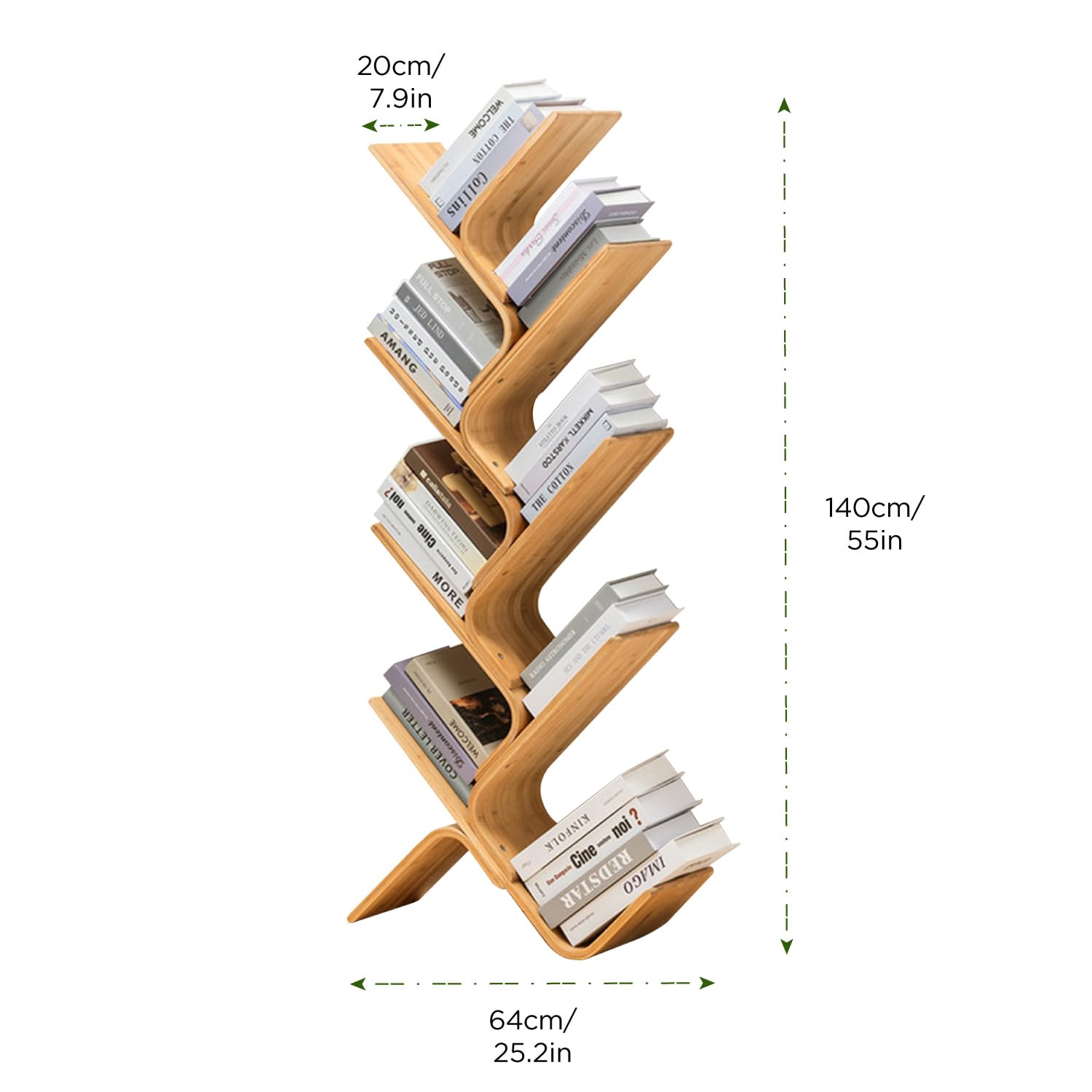 COSTWAY Libreria a 2 Cubi Forma di S, Libreria Bassa Scaffale in Bamboo, Libreria Design Moderna Salvaspazio Piccola da Terra, per Soggiorno, Studio e Ufficio, 61 x 23 x 66,5 cm, Naturale