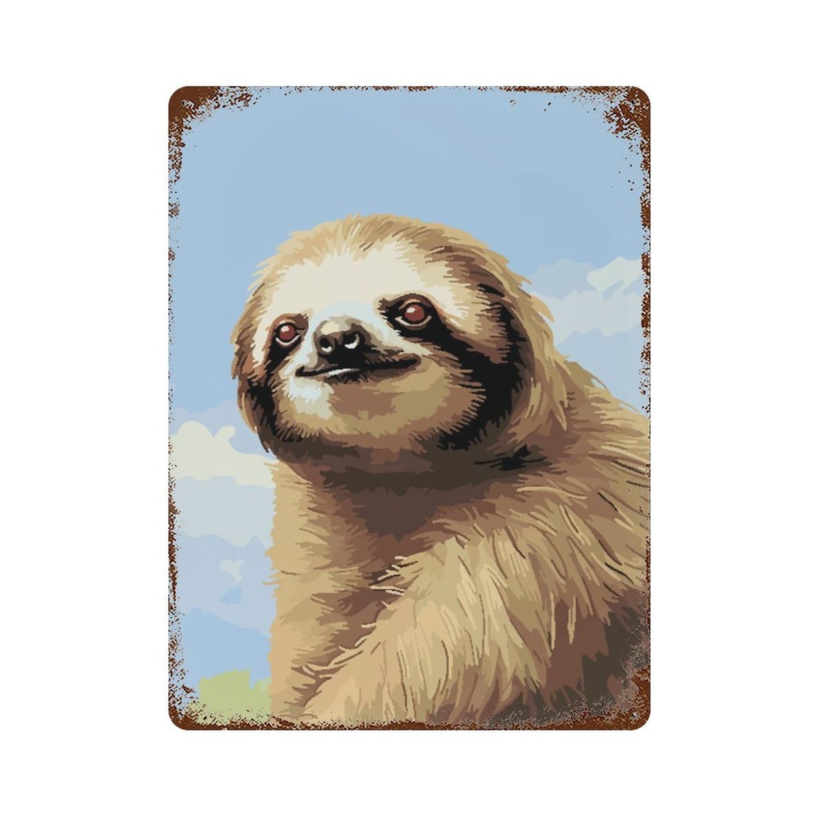 Inspirational Sloth Pixel 15.7"x11.8" Rusty Metal Tin Sign, Novelty Wall Decor for Cafe, Home Bar And Lounge Decor