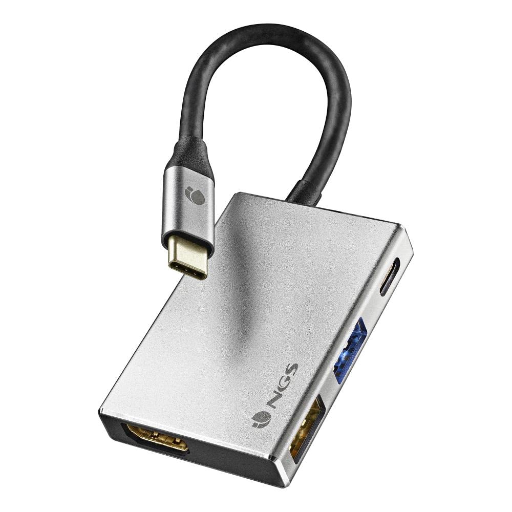 NGS WONDER DOCK 4 - 4 w 1, hub typu USB-C, adapter wieloportowy (USB 3.0, USB 2.0, USB-C, HDMI). Kompatybilny z: MacBook Pro, MacBook Air, iPAd Pro, XPS, Chromebook oraz innymi urządzeniami wyposażonymi w USB-C