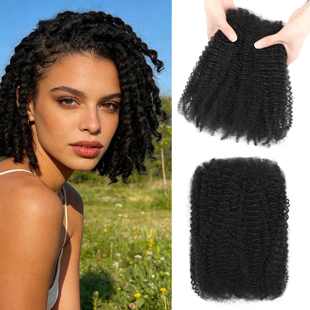 Human Crochet Hair 4C Afro Kinky Curly Bulk Hair – Springy Twist Hair for Dreadlock Extensions, Mini Twist Braiding & Locs Repair | Natural Afro Kinky Bulk Hair for Protective Styles. (1b, 16inch 40g)