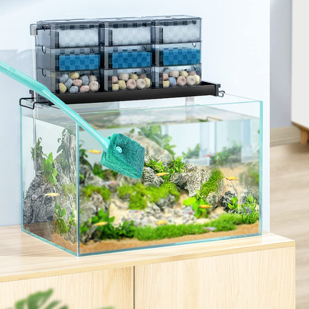 4 Pcs Eponge Aquarium Nettoyage,Éponge Aquarium avec Manche Long de 40cm,Brosse de Nettoyage D'algues avec 2 Chiffons nettoyage,Accessoires de nettoyer la Vitre pour aquarium