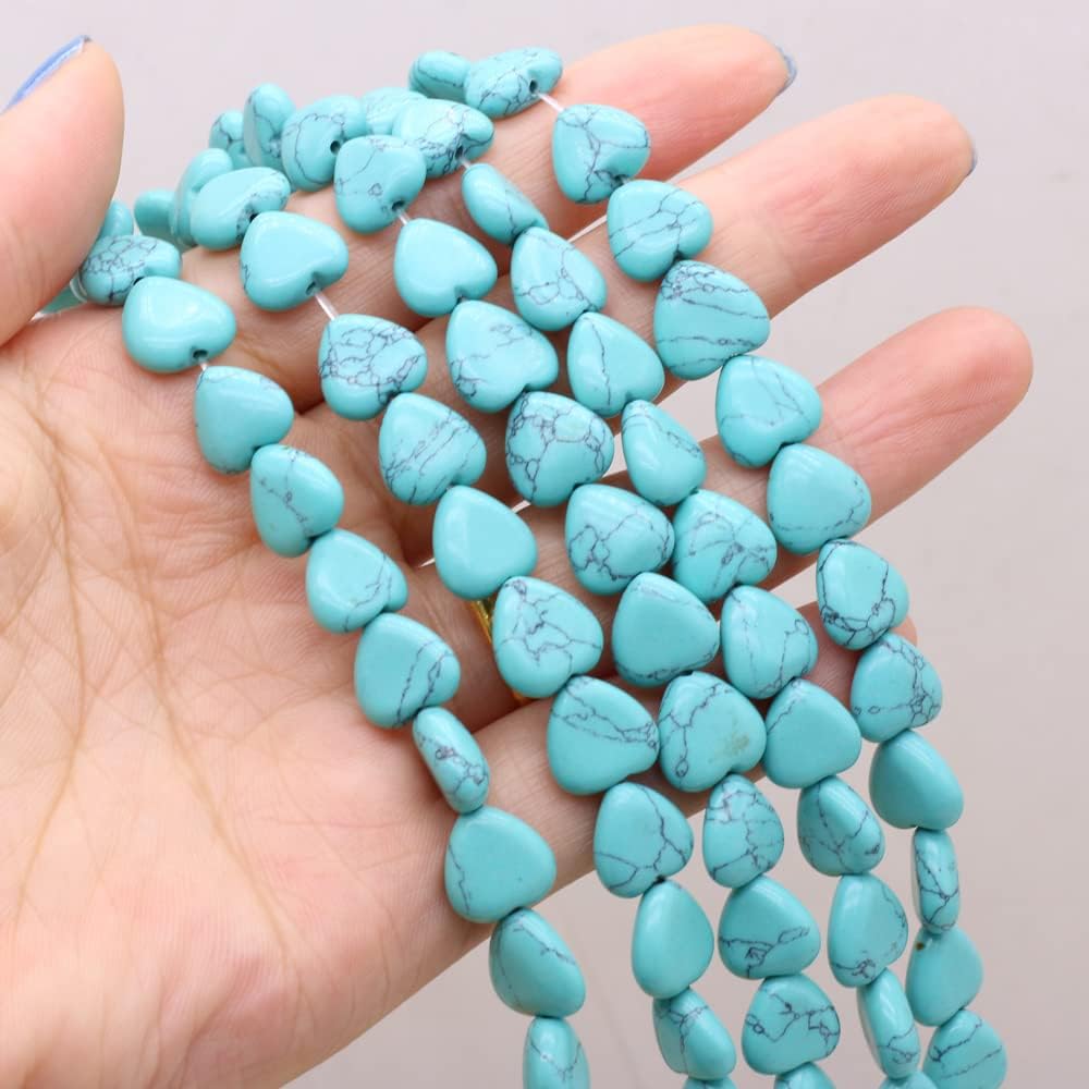 Natural Stone Beads Polished Heart Shape Mixed Blue Turquoise Stone Charms for Jewelry Making Necklace Bracelet 2 Strands - Image 4