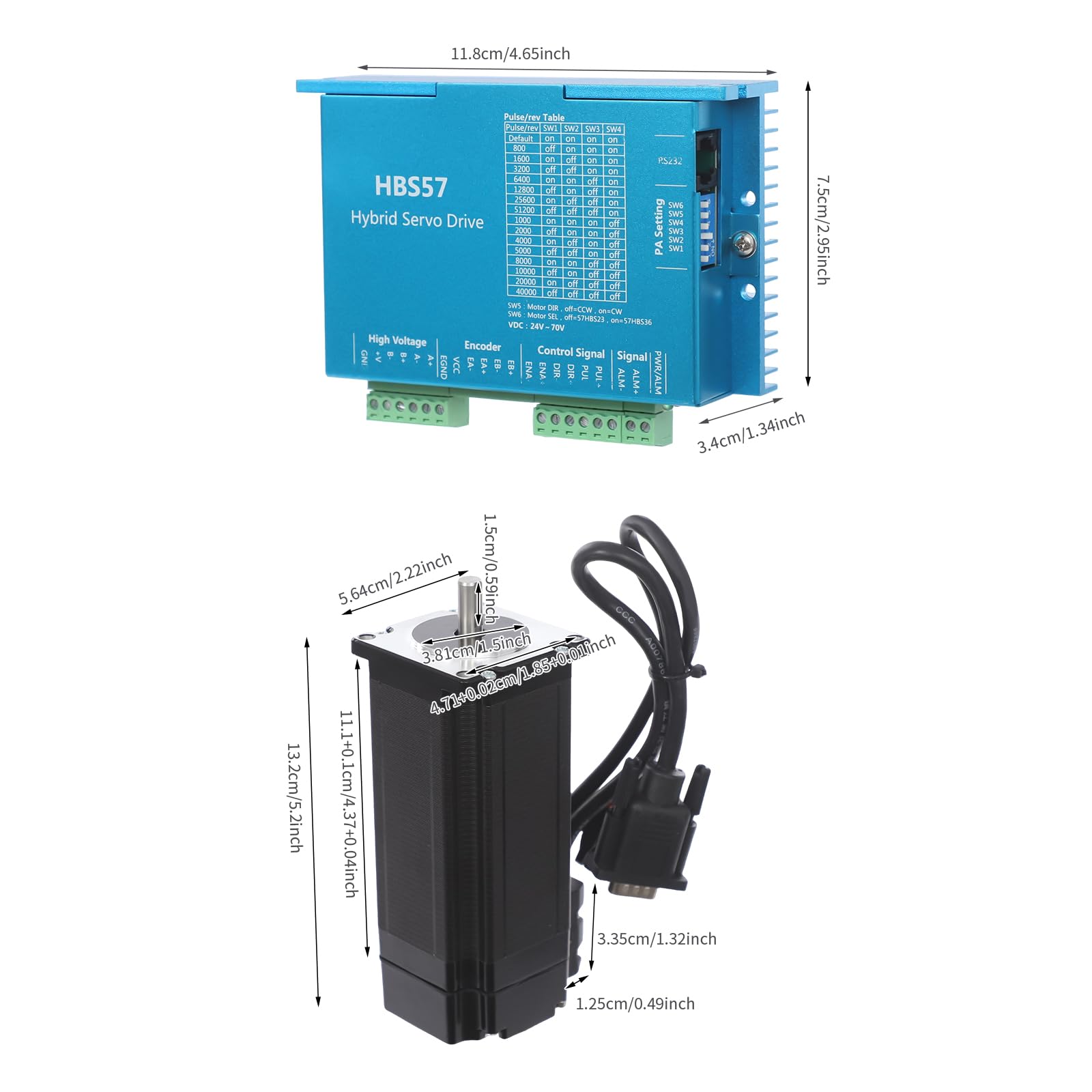 Motore passo-passo Driver HBS57, Closed Loop CNC Stepper Motor Driver + Motore 57HBS30, 3.6Nm, DC24-60V